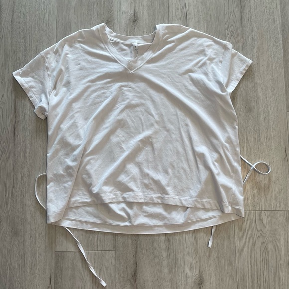 Lululemon Side Tie V-Neck T-Shirt - White Oversized Cotton Tee - Picture 7 of 8